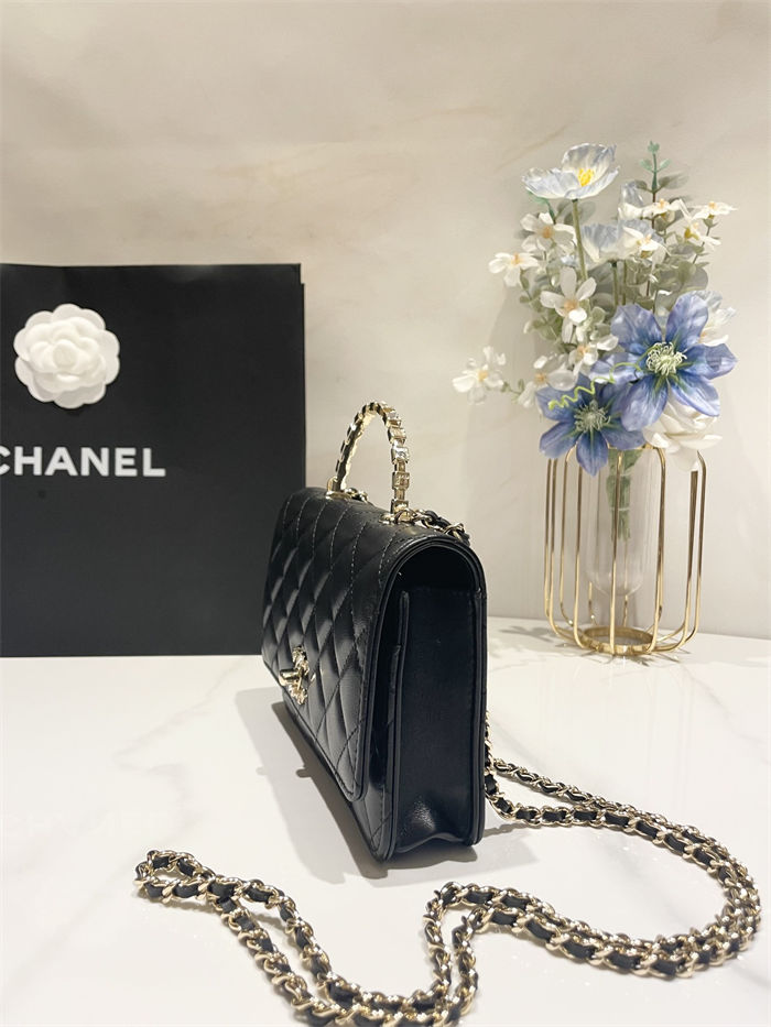 Chanel WALLET ON CHAIN AP3796 Rhinestone Lambskin & Gold-Tone Metal Black A