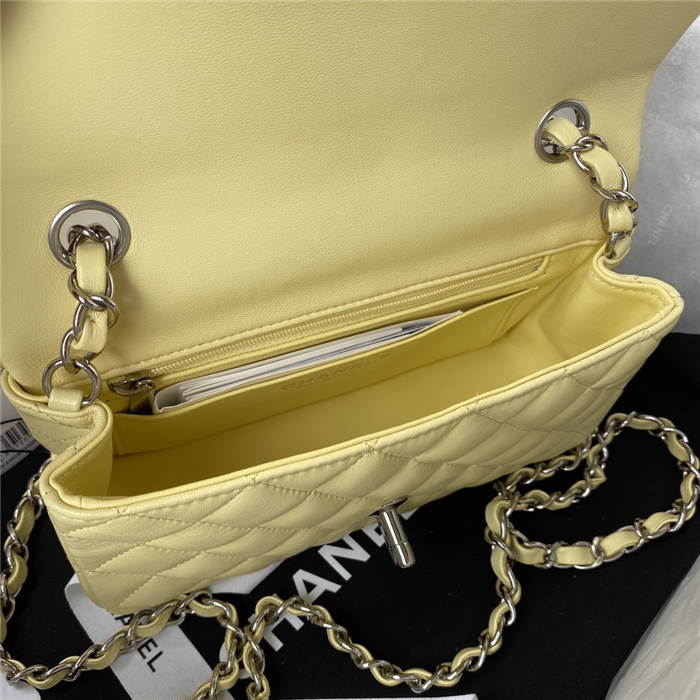 Mini CLASSIC HANDBAG Lambskin Silver Metal Yellow A