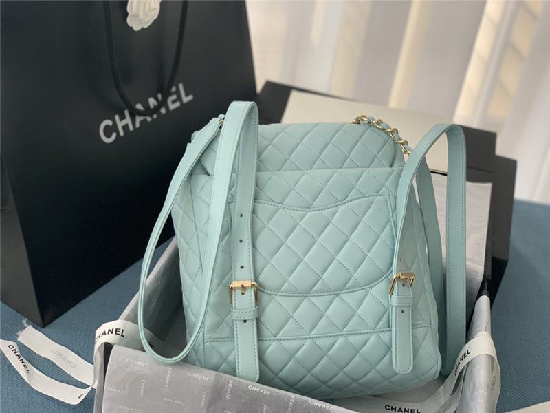 Chanel Medium Backpack Lambskin 91121 Gold-Metal Blue High