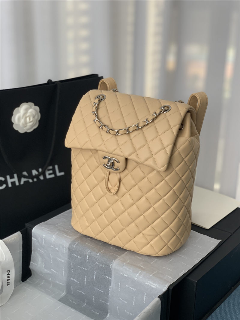 Chanel Medium Backpack Lambskin 91121 Silver-Metal Nude High