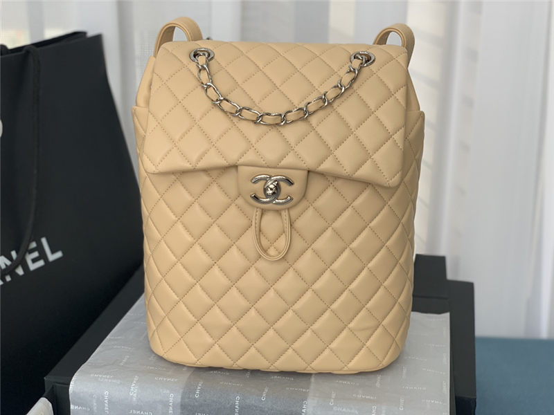 Chanel Medium Backpack Lambskin 91121 Silver-Metal Nude High