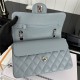 Small CLASSIC HANDBAG Grained Calfskin Silver Metal Grey-Blue-E A