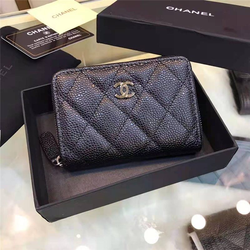 Chanel Zipped Wallet Silver-Tone Metal Black High