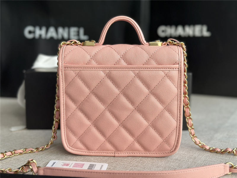 Chanel SMALL FLAP BAG WITH TOP HANDLE Grained Calfskin & Gold-Tone Metal AS3652 Pink A