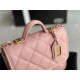 Chanel SMALL FLAP BAG WITH TOP HANDLE Grained Calfskin & Gold-Tone Metal AS3652 Pink A