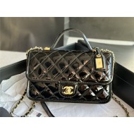 Chanel FLAP BAG WITH TOP HANDLE Patent Calfskin & Gold-Tone Metal AS3653 A