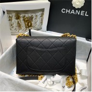 Chanel FLAP BAG Grained Calfskin & Gold-Tone Metal AS2764 Black High