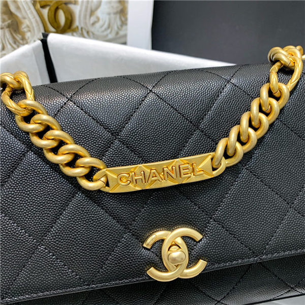 Chanel FLAP BAG Grained Calfskin & Gold-Tone Metal AS2764 Black High