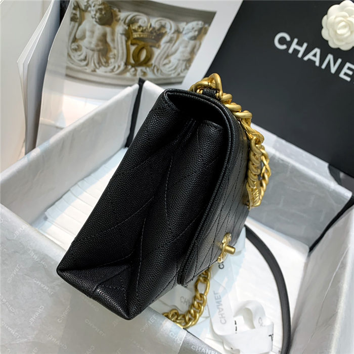 Chanel FLAP BAG Grained Calfskin & Gold-Tone Metal AS2764 Black High