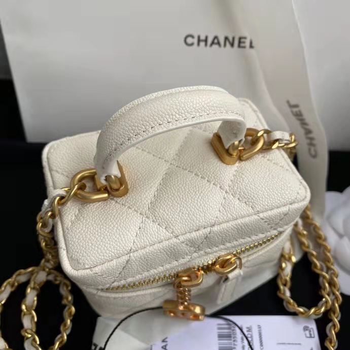 Chanel Small Vanity with Chain Grained Calfskin & Gold-Tone Metal White High