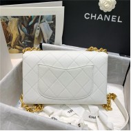 Chanel FLAP BAG Grained Calfskin & Gold-Tone Metal AS2764 White High