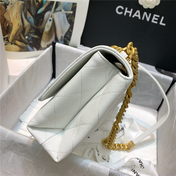 Chanel FLAP BAG Grained Calfskin & Gold-Tone Metal AS2764 White High