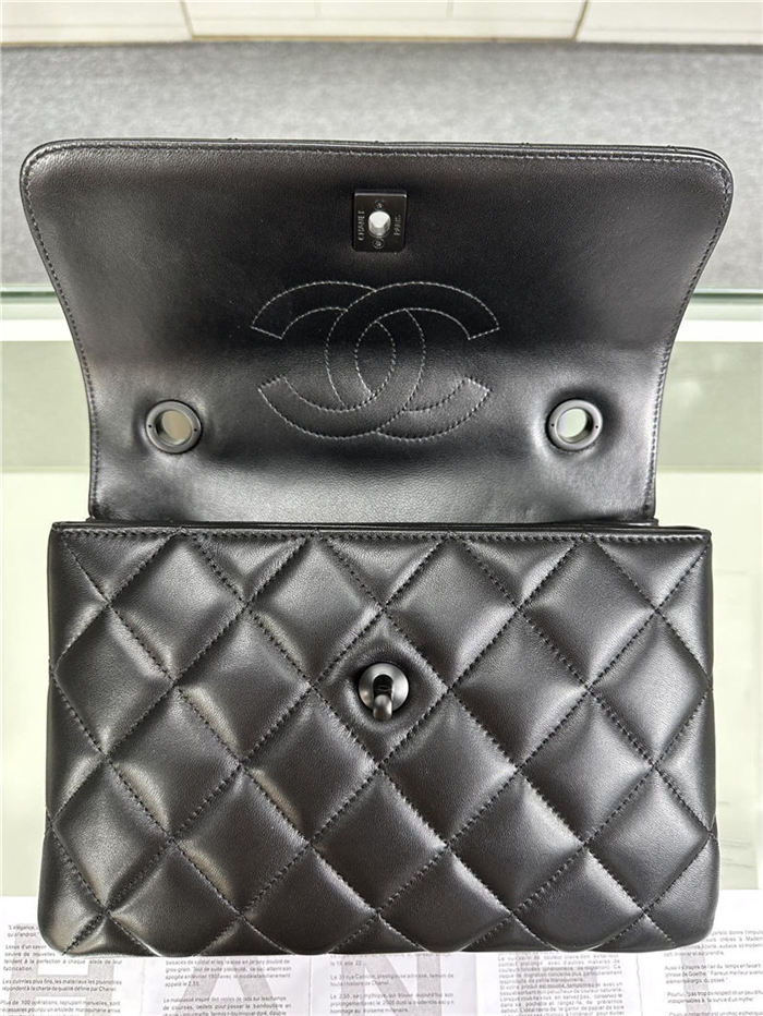 SMALL FLAP BAG WITH TOP HANDLE Lambskin Black Metal Black B