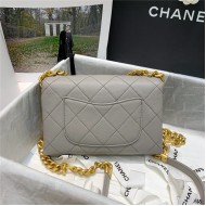 Chanel MINI FLAP BAG Grained Calfskin & Gold-Tone Metal AS2711 Grey High