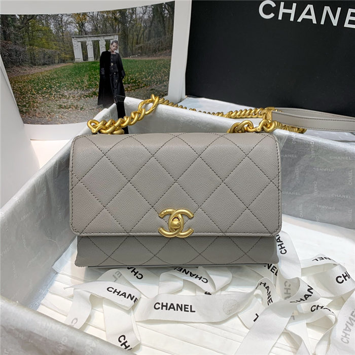 Chanel MINI FLAP BAG Grained Calfskin & Gold-Tone Metal AS2711 Grey High