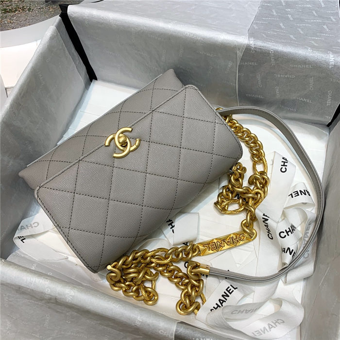 Chanel MINI FLAP BAG Grained Calfskin & Gold-Tone Metal AS2711 Grey High