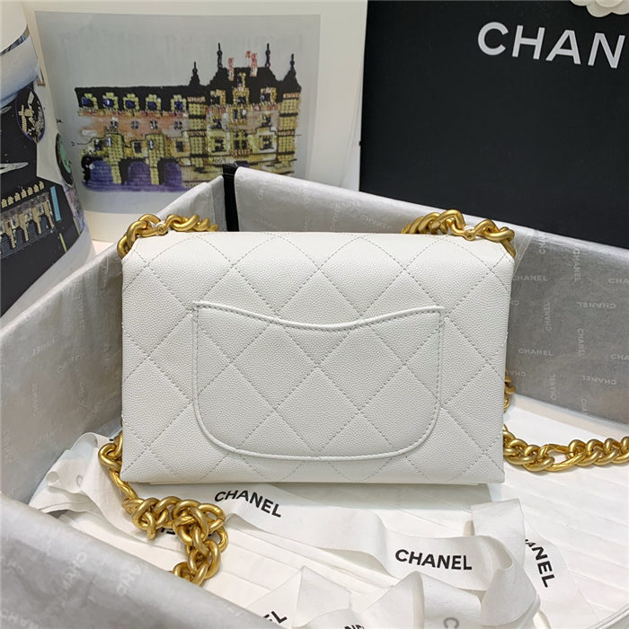 Chanel MINI FLAP BAG Grained Calfskin & Gold-Tone Metal AS2711 White High