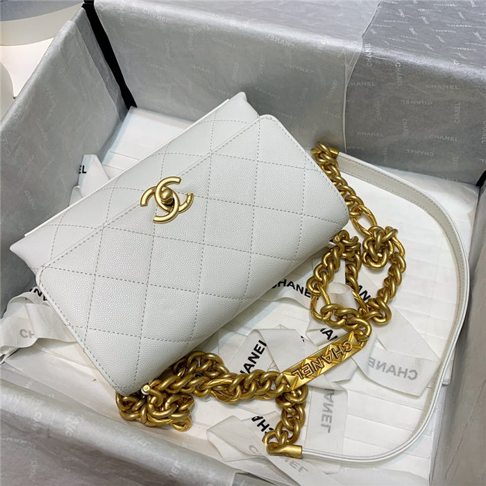 Chanel MINI FLAP BAG Grained Calfskin & Gold-Tone Metal AS2711 White High