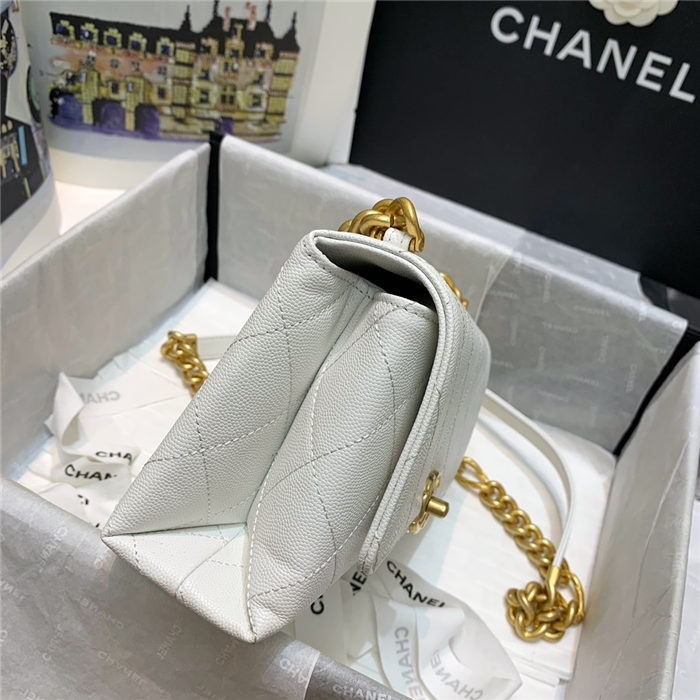 Chanel MINI FLAP BAG Grained Calfskin & Gold-Tone Metal AS2711 White High