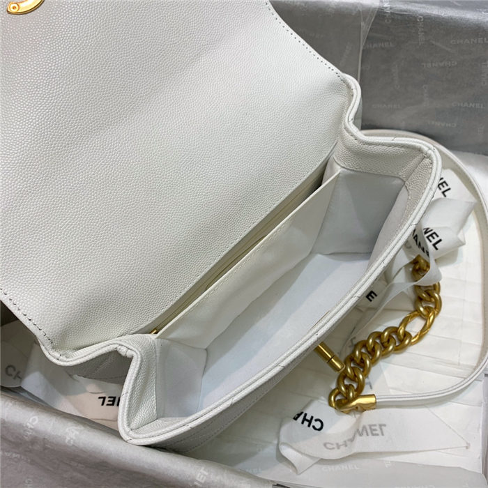 Chanel MINI FLAP BAG Grained Calfskin & Gold-Tone Metal AS2711 White High