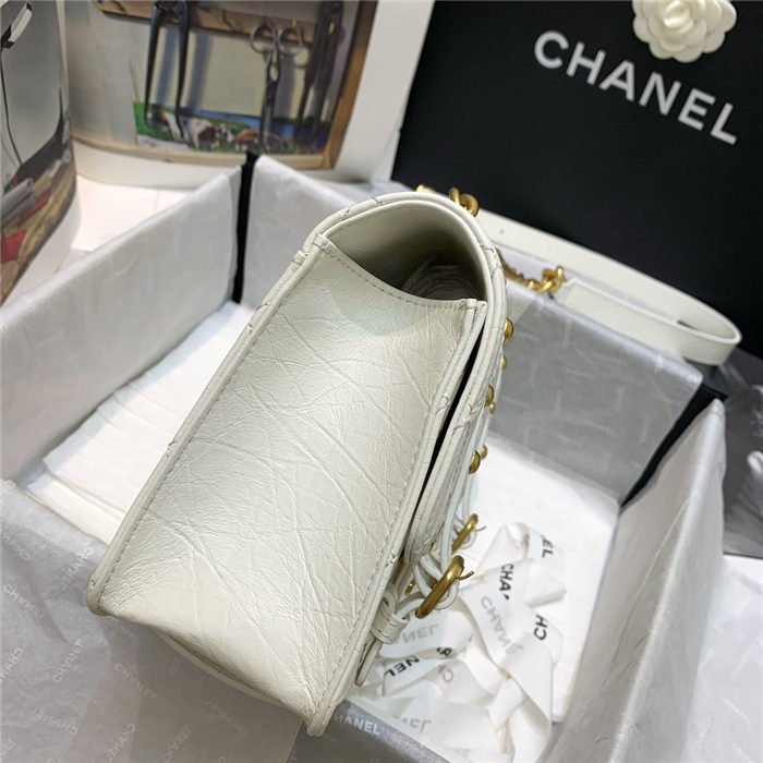 Chanel FLAP BAG Aged Calfskin & Gold-Tone Metal AS2696 White High