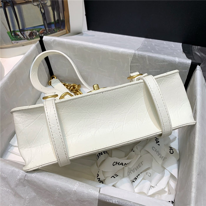 Chanel FLAP BAG Aged Calfskin & Gold-Tone Metal AS2696 White High