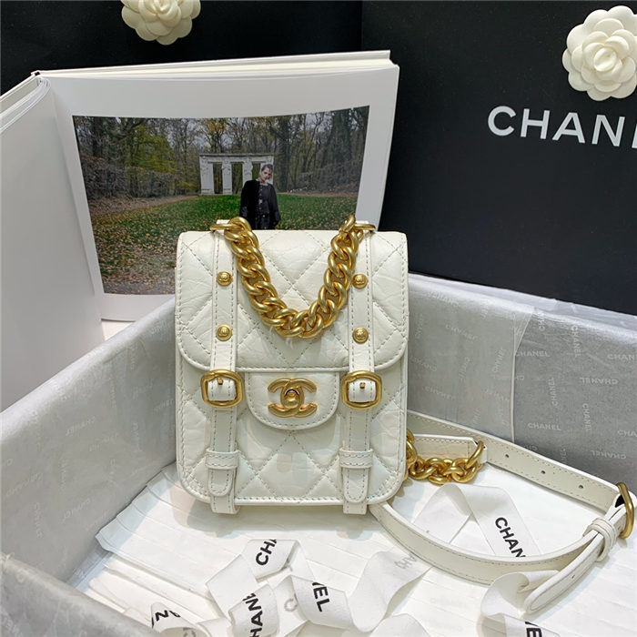 Chanel MINI FLAP BAG Aged Calfskin & Gold-Tone Metal AS2695 White High