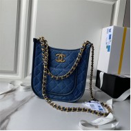 HOBO HANDBAG AS4532 Washed denim & gold-tone metal blue A