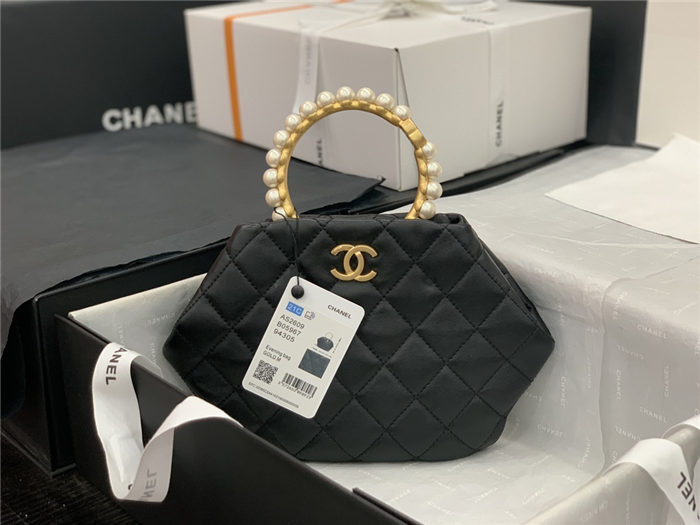 Chanel CLUTCH Lambskin Imitation Pearls & Gold-Tone Metal AS2609 Black High