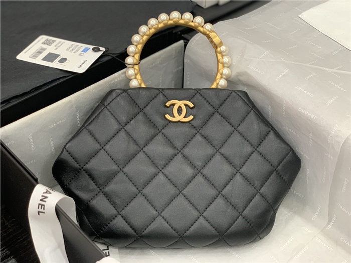 Chanel CLUTCH Lambskin Imitation Pearls & Gold-Tone Metal AS2609 Black High