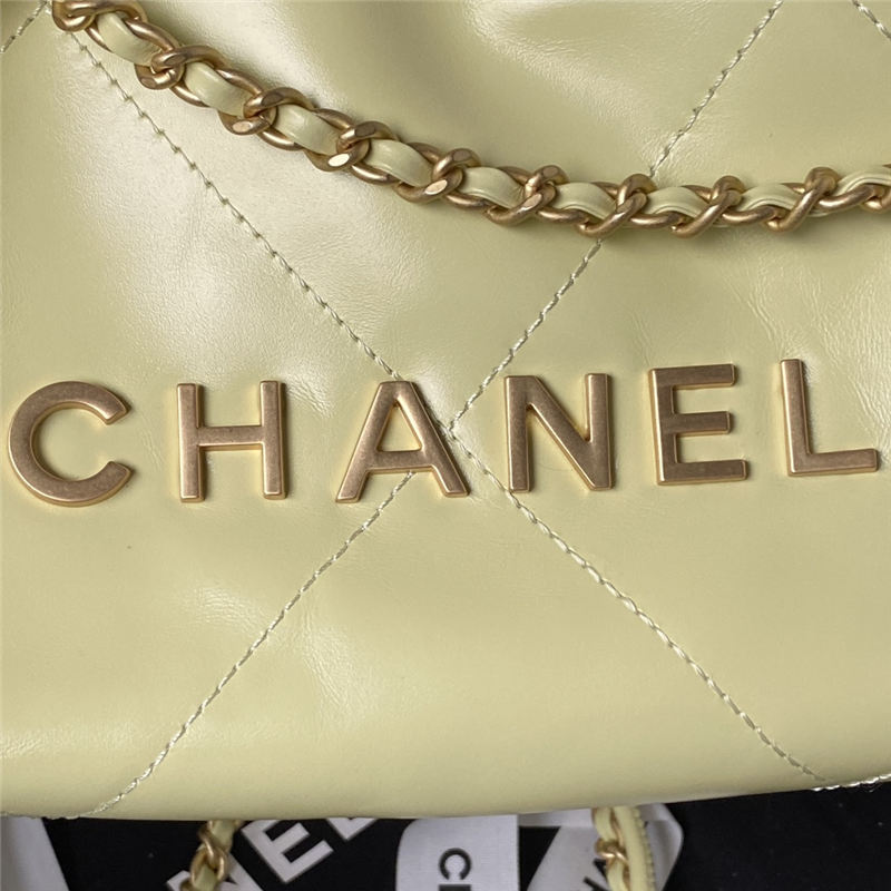 Chanel 22 MINI HANDBAG Shiny Calfskin Light Yellow & Gold-Tone Metal AS3980 High