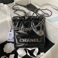 Chanel 22 MINI HANDBAG Shiny Calfskin Black & Silver-Tone Metal AS3980 High