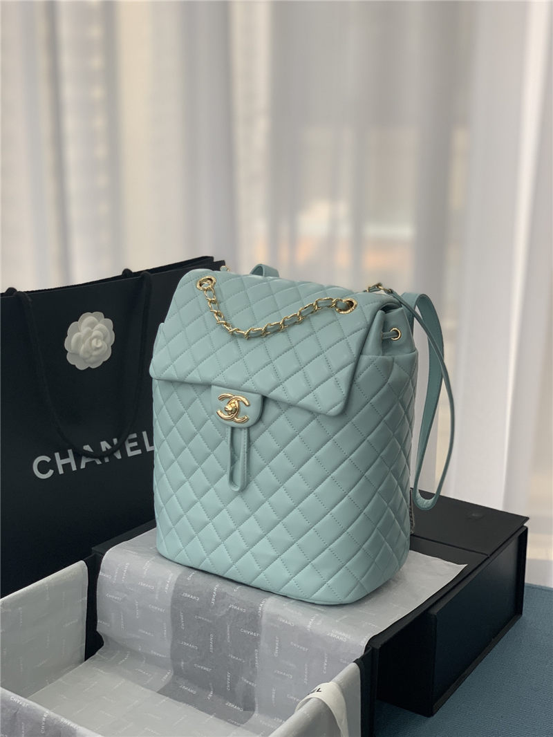 Chanel Large Backpack Lambskin 91122 Gold-Metal Blue High