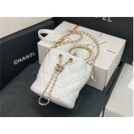 Chanel BUCKET BAG Lambskin Imitation Pearls & Gold-Tone Metal AS2608 White High