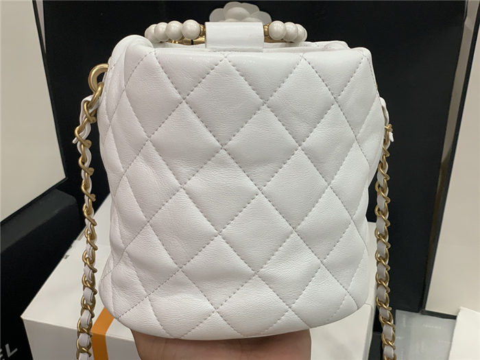 Chanel BUCKET BAG Lambskin Imitation Pearls & Gold-Tone Metal AS2608 White High