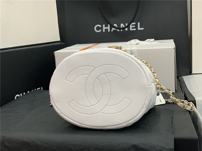 Chanel BUCKET BAG Lambskin Imitation Pearls & Gold-Tone Metal AS2608 White High