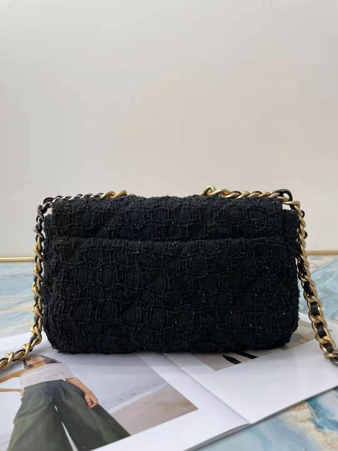 Chanel 19 Flap Bag Tweed, Gold-Tone, Silver-Tone & Ruthenium-Finish Metal Black High