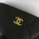 Chanel Zipped Wallet Gold-Tone Metal Black High