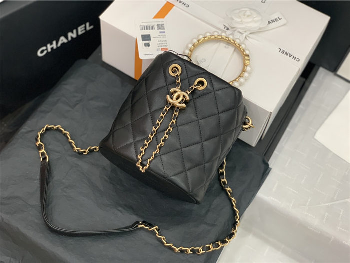 Chanel BUCKET BAG Lambskin Imitation Pearls & Gold-Tone Metal AS2608 Black High