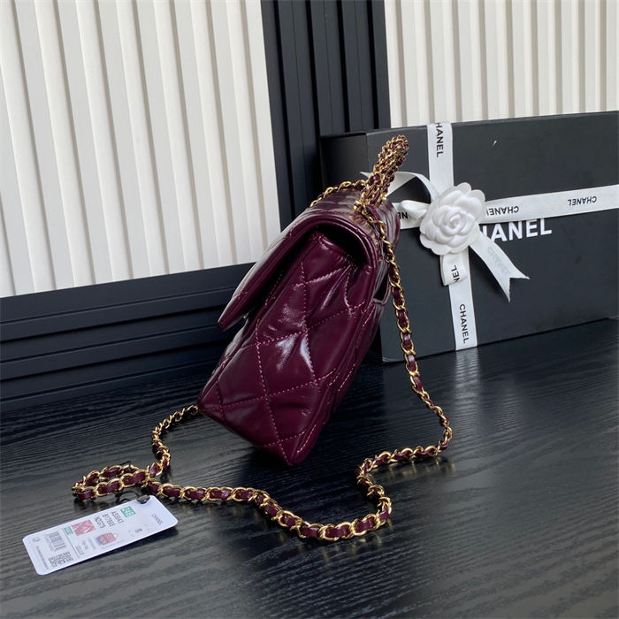 Chanel MINI FLAP BAG WITH TOP HANDLE AS5043 Shiny Lambskin Burgundy A