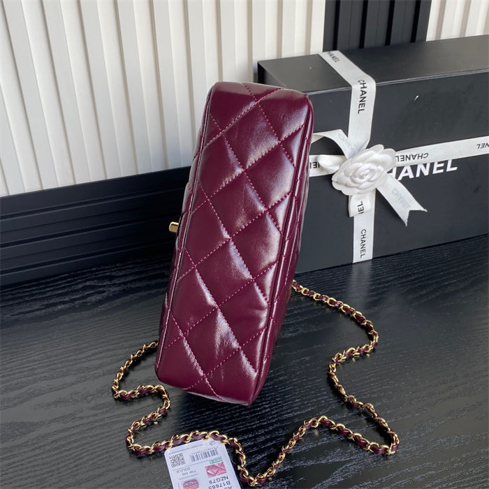 Chanel MINI FLAP BAG WITH TOP HANDLE AS5043 Shiny Lambskin Burgundy A