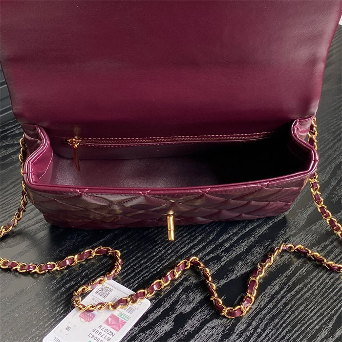 Chanel MINI FLAP BAG WITH TOP HANDLE AS5043 Shiny Lambskin Burgundy A