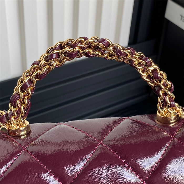 Chanel MINI FLAP BAG WITH TOP HANDLE AS5043 Shiny Lambskin Burgundy A