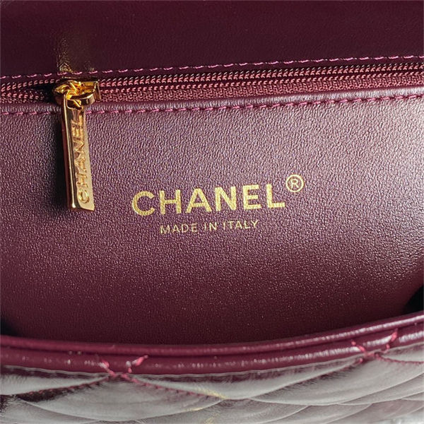 Chanel MINI FLAP BAG WITH TOP HANDLE AS5043 Shiny Lambskin Burgundy A