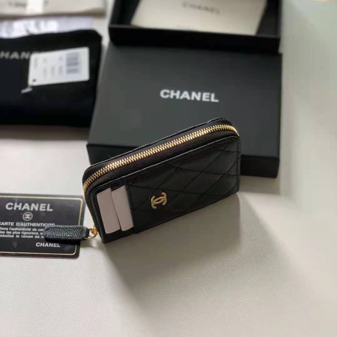 Chanel Card Holder AP1650 Grained Calfskin Gold Metal Black High