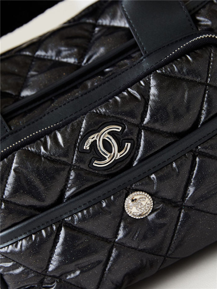 Chanel BOWLING BAG Nylon & Silver-Tone Metal AS4364 Black A