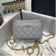 Chanel Vanity with Chain Lambskin Gold Metal Grey High