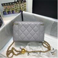 Chanel Vanity with Chain Lambskin Gold Metal Grey High