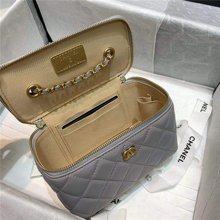 Chanel Vanity with Chain Lambskin Gold Metal Grey High