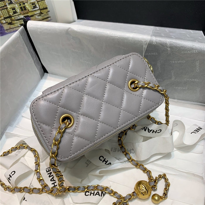 Chanel Vanity with Chain Lambskin Gold Metal Grey High